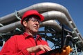 Industrial Engineer Working on a Notebook Computer Outdoor.