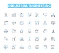 Industrial engineering linear icons set. Manufacturing, Optimization, Automation, Logistics, Quality, Design, Material