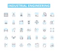 Industrial engineering linear icons set. Manufacturing, Optimization, Automation, Logistics, Quality, Design, Material