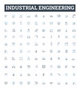 Industrial engineering vector line icons set. Industrial, Engineering, Manufacturing, Process, Optimization, Automation