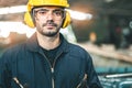Industrial Engineers in Hard Hats.Work at the Heavy Industry Manufacturing Factory.industrial worker indoors in factory. man Royalty Free Stock Photo