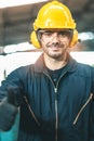 Industrial Engineers in Hard Hats.Work at the Heavy Industry Manufacturing Factory.industrial worker indoors in factory. man Royalty Free Stock Photo