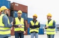 Industrial engineers working in logistic terminal of container cargo