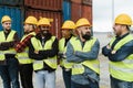 Industrial engineers working in logistic terminal of container cargo