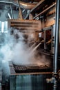 Industrial equipment in action, using heat and steam to sterilize tools, effectively eliminating germs with thorough washing