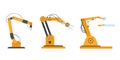 Industrial equipment in form arm robots, robotic equipment, factory machines.