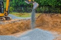 Industrial excavator for foundation building construction site, bucket details, dirt gravel Royalty Free Stock Photo