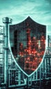 Industrial Facility Security Shield Protecting Critical Infrastructure From Cyber Threats Royalty Free Stock Photo