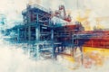 Industrial facility structure with colorful schematic details Royalty Free Stock Photo
