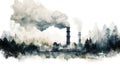 Industrial factories that emit air pollution through smokestacks. - concept of global warming. - Generative ai Royalty Free Stock Photo