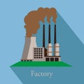 Industrial factory buildings icon. Landscape. Vector flat illustration.