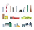 Industrial factory buildings set in flat design style.