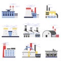 Industrial factory buildings set, power and chemical plant vector illustrations Royalty Free Stock Photo