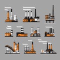 Industrial factory icons on gray background