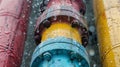 Industrial factory interior with colorful pipelines and water drops on the lens Royalty Free Stock Photo