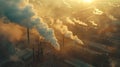 Industrial factory pollution smokestack exhaust gases. Industry zone, thick smoke plumes. Climate change, ecology Royalty Free Stock Photo