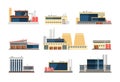 Industrial factory, power plant and warehouse buildings. Industrial construction vector flat icons