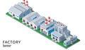 Industrial factory and warehouse building. Isometric, suitable for diagrams, infographics, illustration, and other