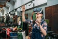 Industrial factory woman with VR technology