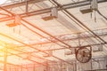 Industrial fan inside modern greenhouse, electric automation ventilation system inside glasshouse Royalty Free Stock Photo