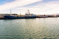 Industrial fishing ships moored in harbour Royalty Free Stock Photo