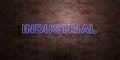 INDUSTRIAL - fluorescent Neon tube Sign on brickwork - Front view - 3D rendered royalty free stock picture