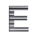Industrial font. The letter E cut out of paper on the background of industrial ventilation grates or blinds. Set of steel