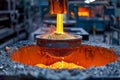 Industrial Foundry Worker Pouring Molten Metal in Steel Factory with High-Temperature Furnace Royalty Free Stock Photo