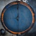 Industrial Futurism Rust And Blue Circular Door In Abstract Street Art