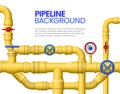 Industrial gas pipe banner. Yellow pipeline, oil pipes and pipelines vector illustration