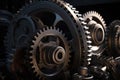 Industrial gears and cogwheels close up. 3D rendering, Realistic industrial engine gear and wheels, AI Generated
