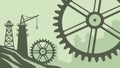 Industrial Gears with Lighthouse and Crane Backdrop, vector design Generative AI Royalty Free Stock Photo