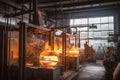 Industrial Glass Factory with Molten Glass and Glassblowing