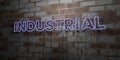 INDUSTRIAL - Glowing Neon Sign on stonework wall - 3D rendered royalty free stock illustration