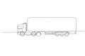 Industrial grade bonnet long hauler diesel semi truck trailer running with commercial cargo. Continuous one line drawing