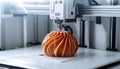 Advanced 3 d printer creates complex orange object with precision Royalty Free Stock Photo