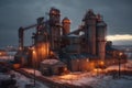 industrial grain elevator complex with multiple structures
