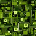 Industrial green seamless pattern with circuitry motifs (tiled)