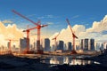 Industrial growth Construction site with cranes, building under construction, vector