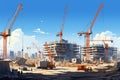 Industrial growth Construction site with cranes, building under construction, vector