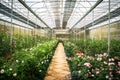 Industrial growth of  roses in  greenhouse Royalty Free Stock Photo