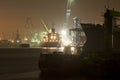 Industrial harbor night view and cargo ship Royalty Free Stock Photo