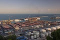 Industrial harbour Barcelona during sunset