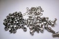 Industrial hardware set with socket head screws, nylon lock nuts, and spring washers Royalty Free Stock Photo