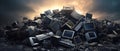 Dirty dump trash building old technology broken background pile garbage industrial waste destruction Royalty Free Stock Photo