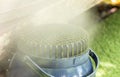 Industrial humidifier spreading steam. Royalty Free Stock Photo