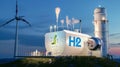 Industrial Hydrogen Fuel Facility with Wind Turbines.