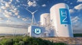 Industrial Hydrogen Fuel Facility with Wind Turbines.