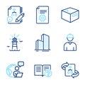 Industrial icons set. Included icon as Engineer, Algorithm, Technical algorithm signs. Vector