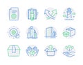 Industrial icons set. Included icon as Lighthouse, Buildings, Technical documentation signs. Vector